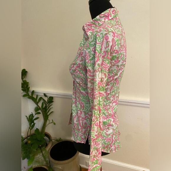 LILLY PULITZER peanut island button front long sleeve shirt white label size‎ 2 - Picture 2 of 9